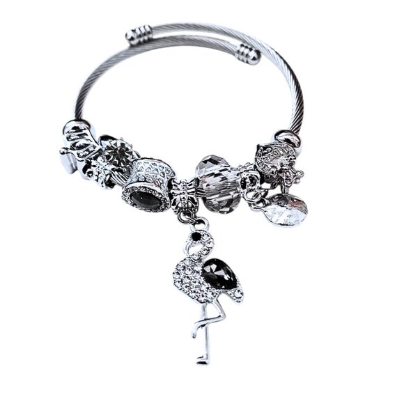 Adjustable Swan Charm Bracelet Inspired by Pandora – Charms Silver – Stainless S - Picture 1 of 5